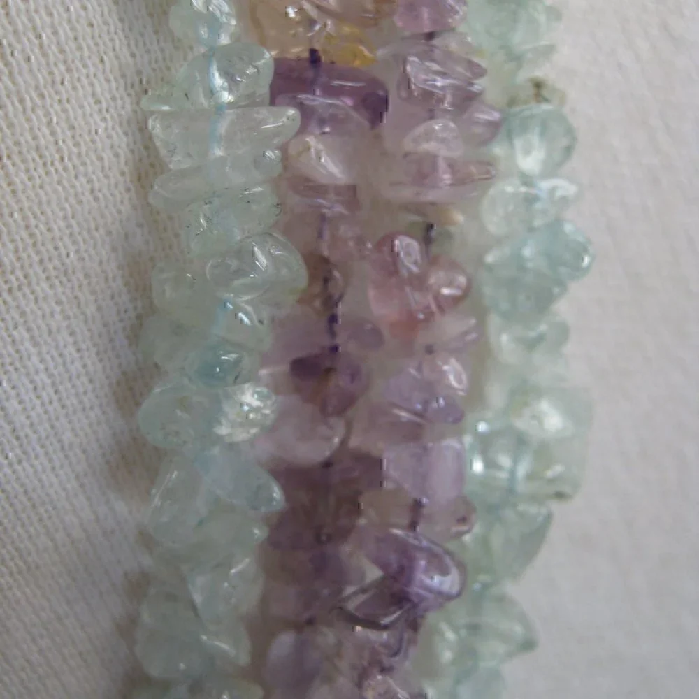 Vtg Amethyst & Aquamarine Chip Nugget Necklace Strand String Gemstone 35